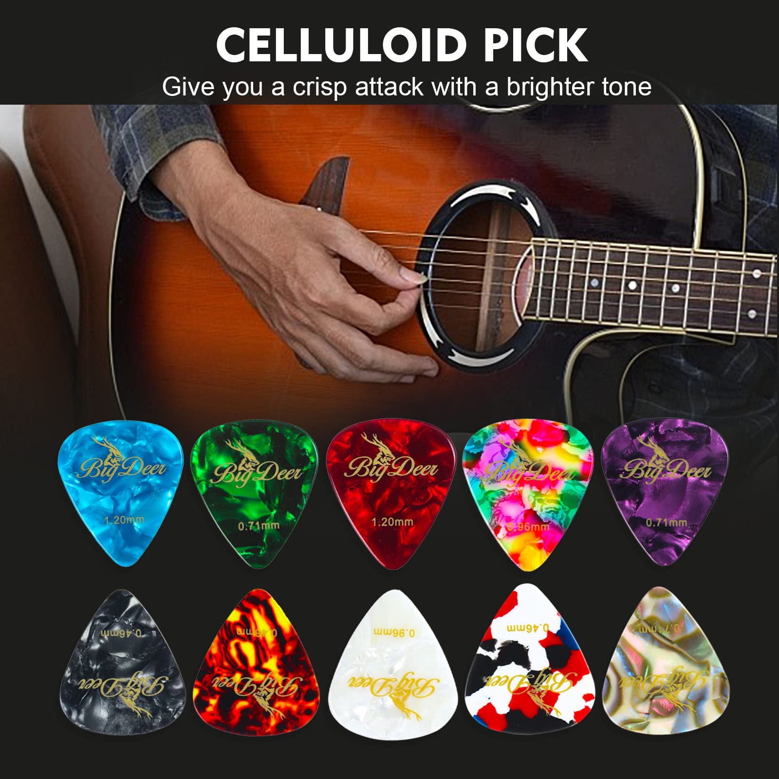 BigDeer 16 pack Celluloid Guitar Picks ，includes Thin,Medium, Heavy & Extra Heavy Picks Plectrums for Acoustic Guitar,Ukulele,Bass Wrapped in tin box