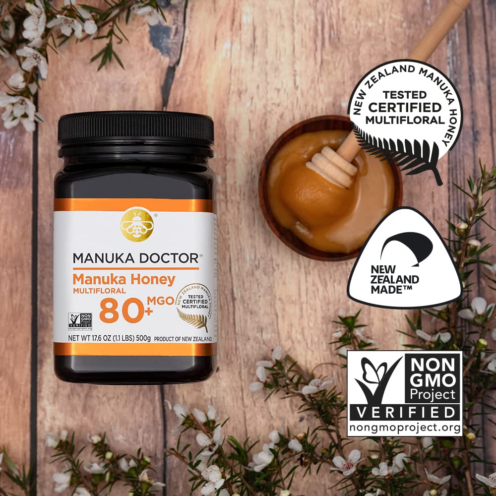 Manuka Doctor - MGO 80+ Manuka Honey Multifloral, 100% Pure New Zealand Honey. Certified. Guaranteed. Raw. Non-GMO (17.6oz)
