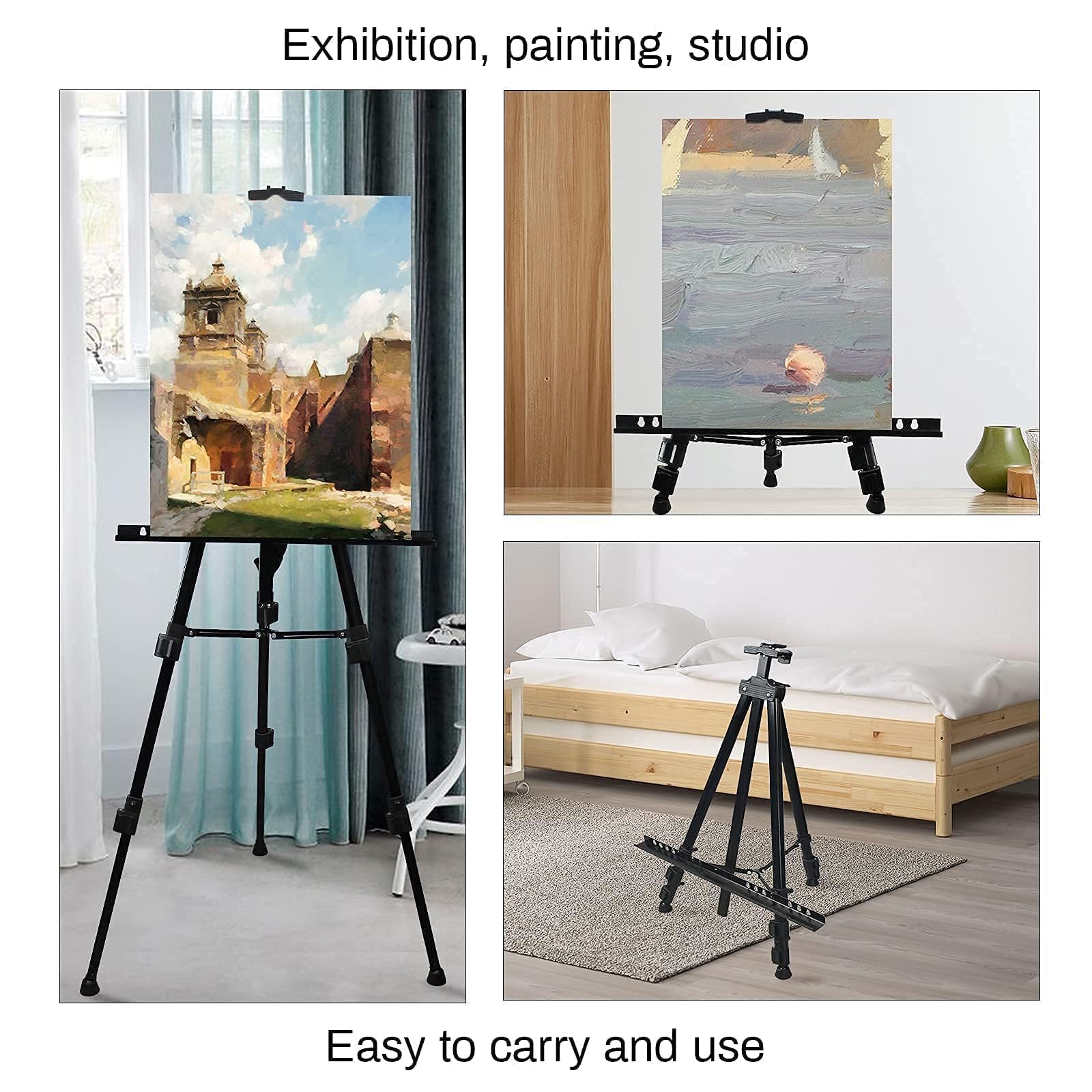 RRFTOK Easel Stand for Sign and Painting: Art Portable Adjustable Metal Tripod Easels for Display Height from 17 to 66 Inch -Canvas Stand for Table-Top/Floor Paint - Gifts for Teens Art Supplies
