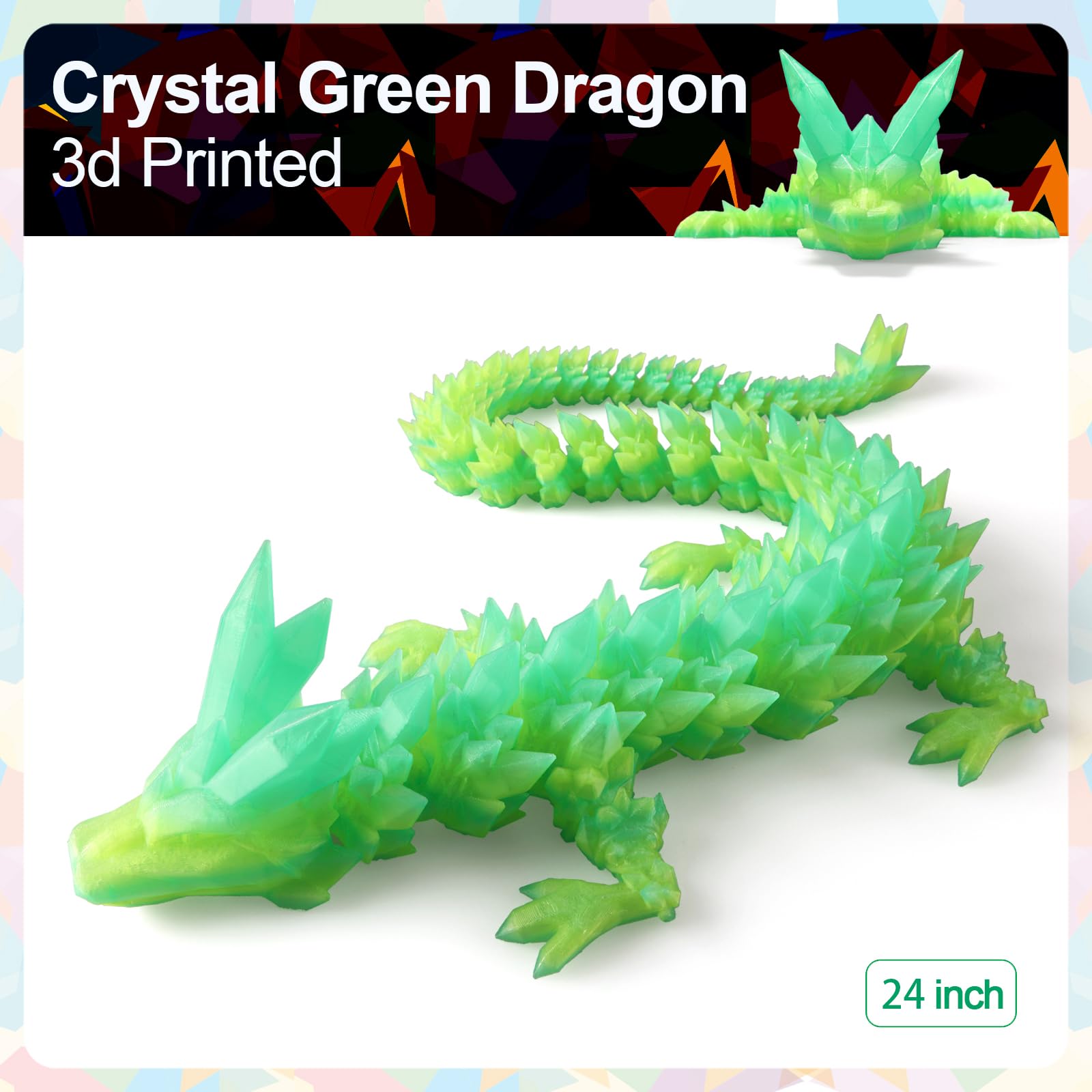 24" Large 3D Printed Dragon - Huge Articulated Crystal Dragon Fidget Toy, Giant Flexible 3D Dragon Figure, Birthday Gift for Boys Girls Kids & Collectors, Home Office Executive Desk Decor