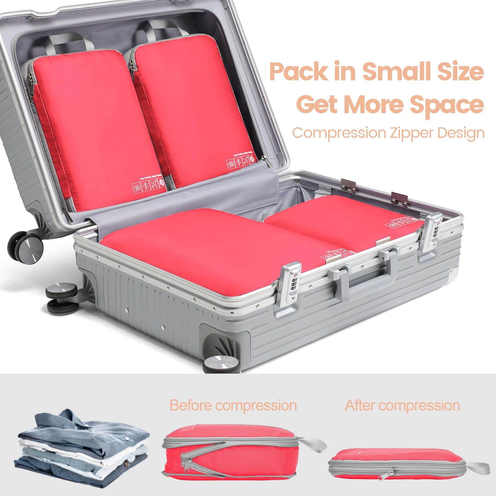 Cambond Compression Packing Cubes for Travel - Lightweight Expandable Travel Bags Luggage Organizers Travel Essentials Compression Cubes for Travel Space Saver for Carry on Suitcases Organizer