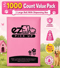 1000 Pet Waste Disposal Dog Poop Bags, EZ Pick Up Bag, Pink (single roll), 9"x12" Large
