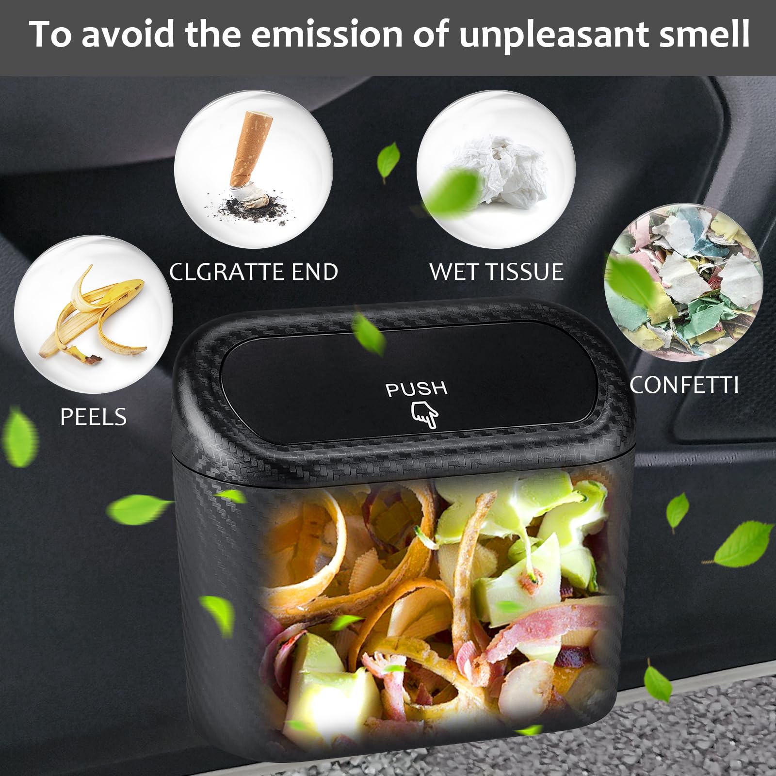 Accmor Car Trash Can with Lid, Mini Auto Dustbin Garbage Organizer with 30 Pcs Plastic Trash Bag, Automotive Garbage Container Bin for Vehicle, Home, Office