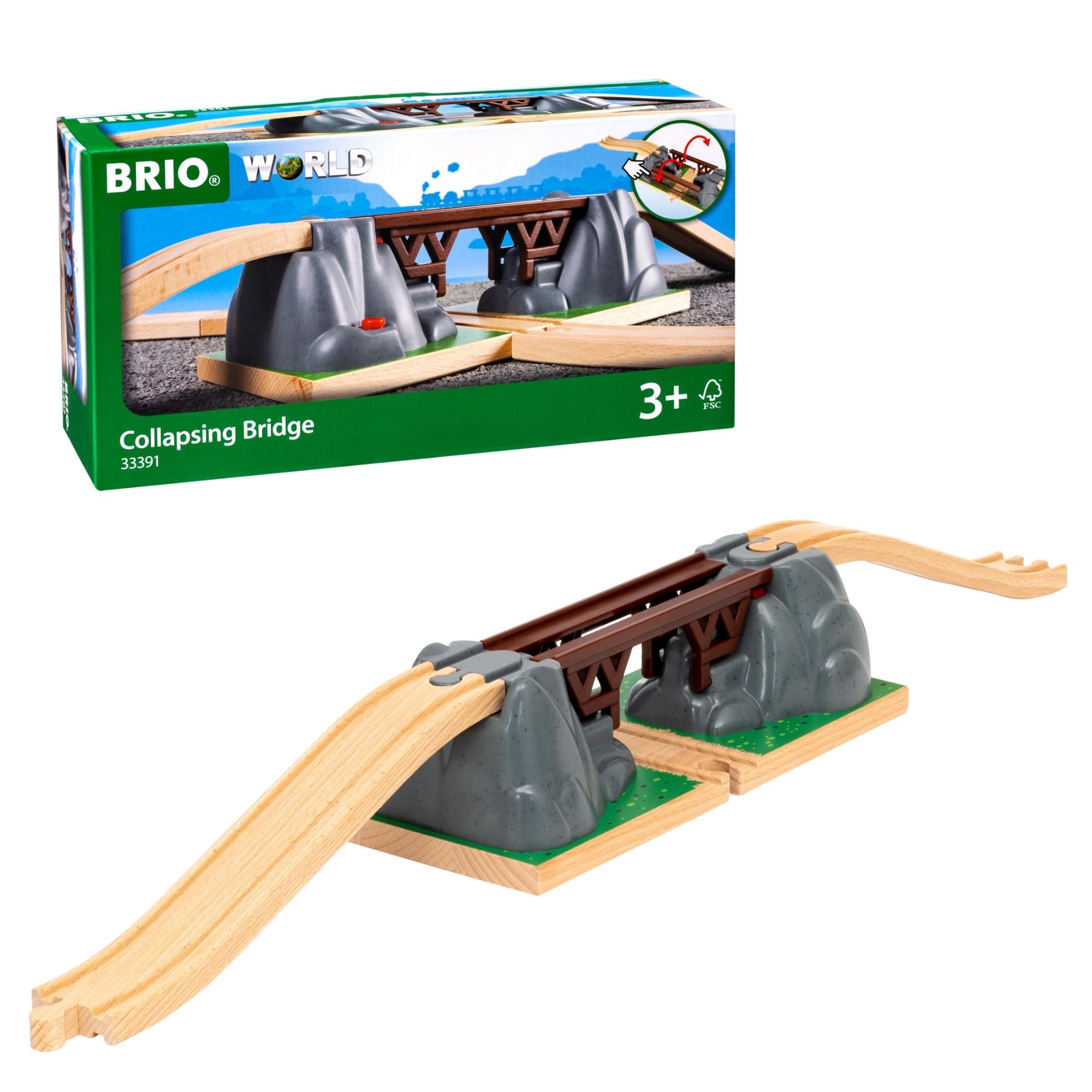 BRIO World Collapsing Bridge for Wooden Train Set - 3-Piece Accessory - FSC-Certified - Compatible with BRIO Railway and Train Track Sets - Encourages Fun Creativity - Kids Ages 3 & Up
