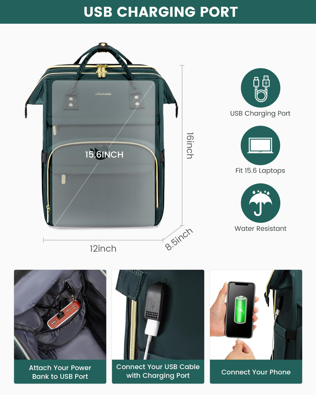 LOVEVOOK Laptop Backpack for Women with Giant Tumbler Holder Pocket, 15.6 Inch Work Daypack for Teacher Nurse, Computer College Bookbag Purse, Waterproof Travel Back Pack with USB Charging Port