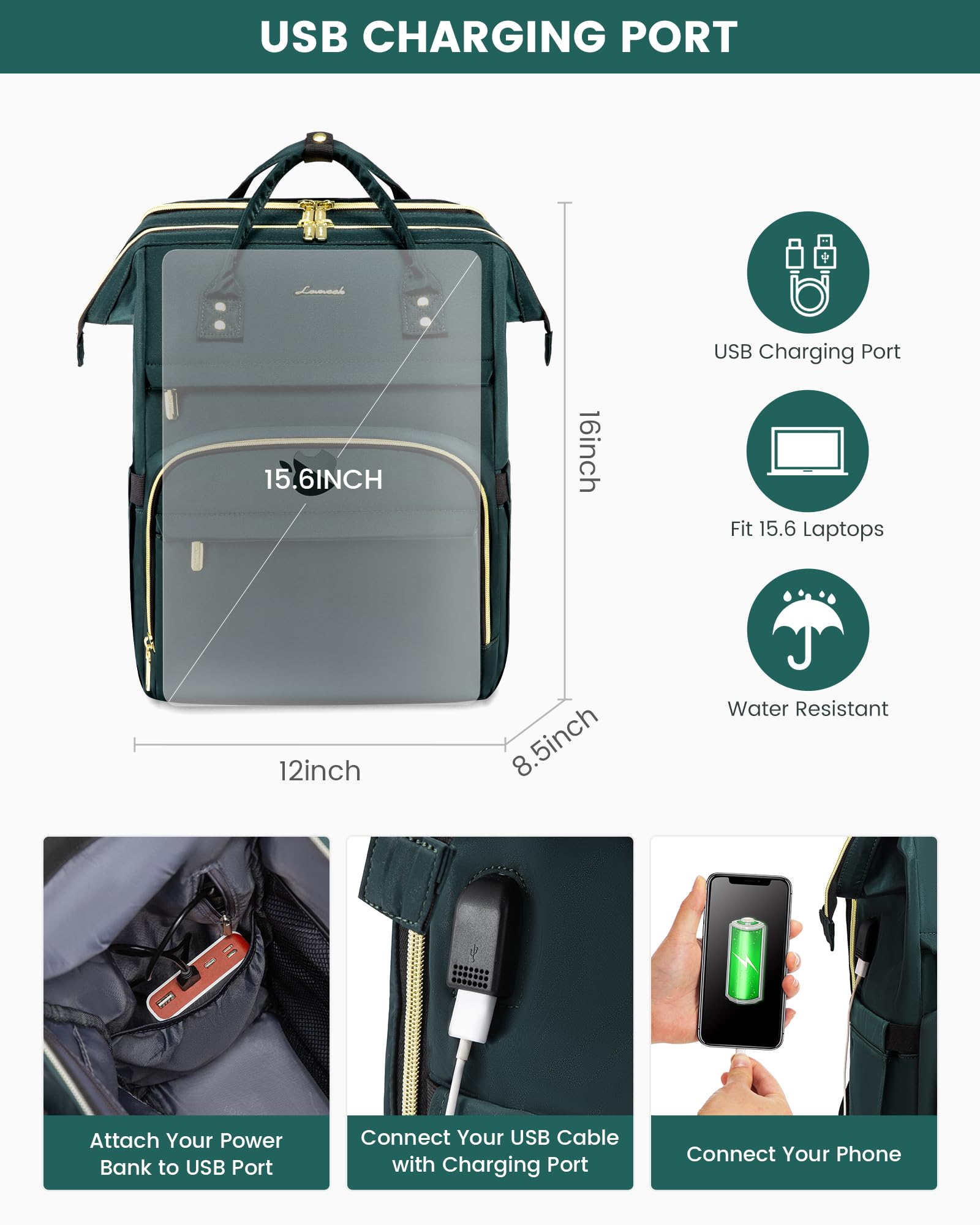 LOVEVOOK Laptop Backpack for Women with Giant Tumbler Holder Pocket, 15.6 Inch Work Daypack for Teacher Nurse, Computer College Bookbag Purse, Waterproof Travel Back Pack with USB Charging Port