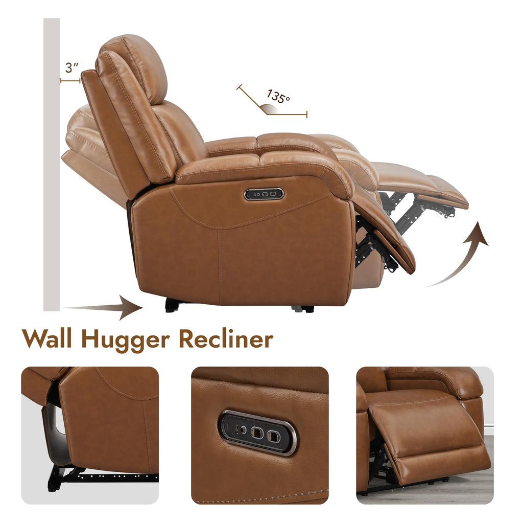 Watson & Whitely Genuine Leather Power Recliner Chairs for Adults, Wall Hugger RV Recliner with Power Headrest & Charging Ports, Electric Recliner Sofa Chair for Living Room, Black