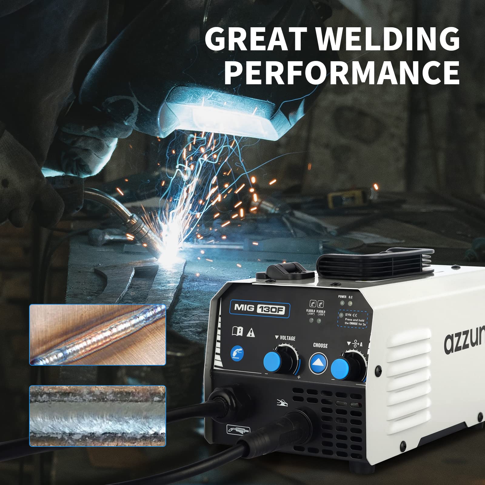 AZZUNO MIG Welder Machine 110V/220V, 155Amp 5-in-1 Gas MIG/Aluminum MIG/Gasless Flux MIG/Lift TIG/Stick Welding Machine, Wire Feed Welder