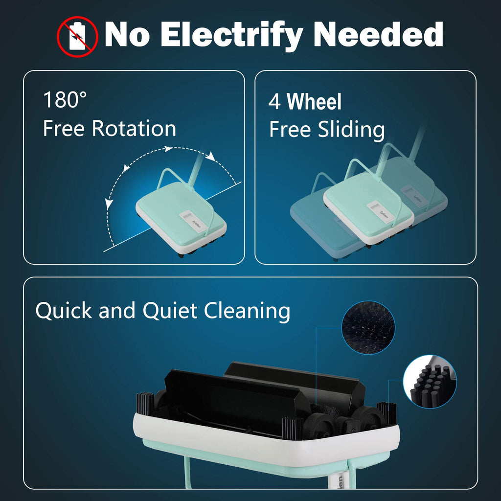 Eyliden Carpet Sweeper, Mini Size Lightweight Hand Push - No Noise, Non-Electric, Easy Manual Sweeping Only for Carpet Cleaning (Black)