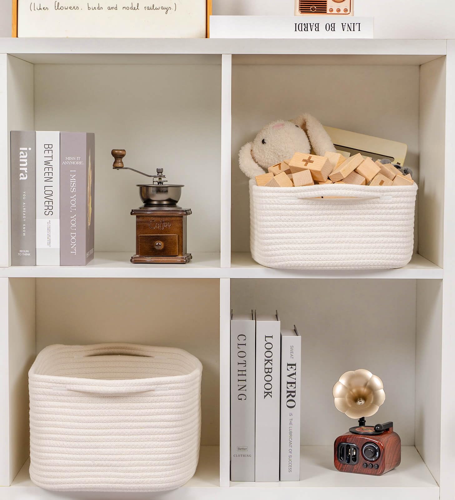 CubesLand Rectangular Cotton Rope Basket, 14x10x5 Inches, Beige, Nursery Storage Bin
