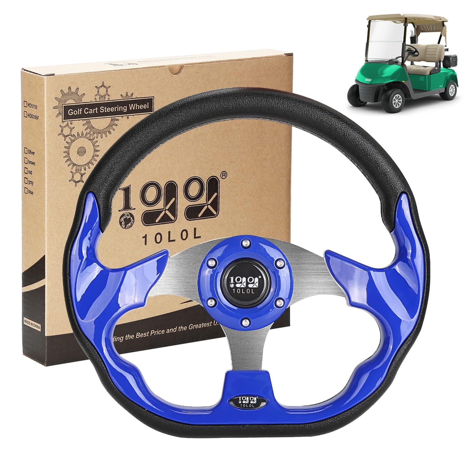 10L0L Golf Cart Steering Wheel, 13' Universal Fit for EZGO TXT/RXV, Club Car DS/Precedent, Yamaha G2-G29 (Carbon Black)