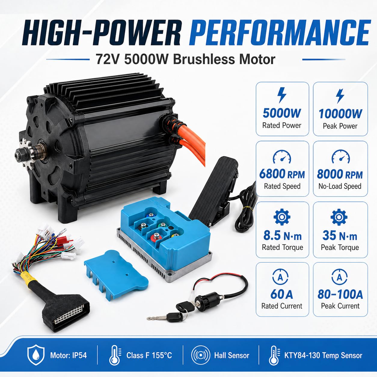 36V Motor Kit 1000W Electric Brushless DC Motor Kit 5.7N.M Go Kart Electric Motor 3100RPM Electric Dirt Bike Motor No Bracket BLDC Motor for Electric Scooter Ebike Controller Ebike Throttle with Key
