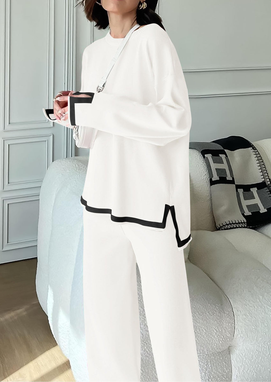 PRETTYGARDEN Women's 2 Piece Knit Sweater Set Travel Outfits | Long Sleeve Tops, Wide Leg Pants, Soft Matching Sweat Track Suits, Casual Fall Winter Clothes for Brunch, Going Out & Cruise