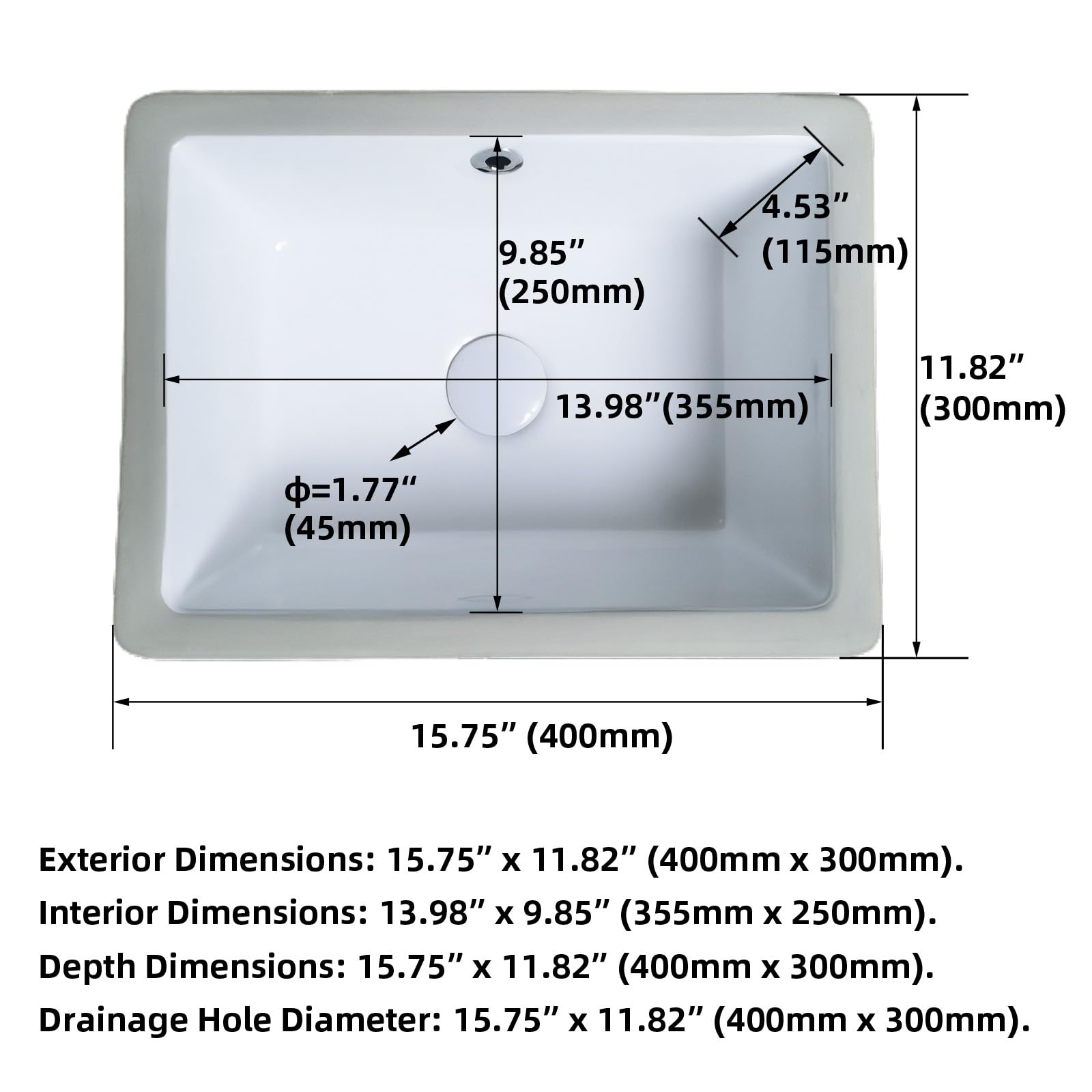 KINGWONG 14 Inch Small Square Undermount Bathroom Sink, 13.75" Ceramic White Porcelain Under Counter Basin for Vanity, Modern Rectangular Sink with Overflow Hole, Easy to Clean, Interior 11.5" x 11.5"