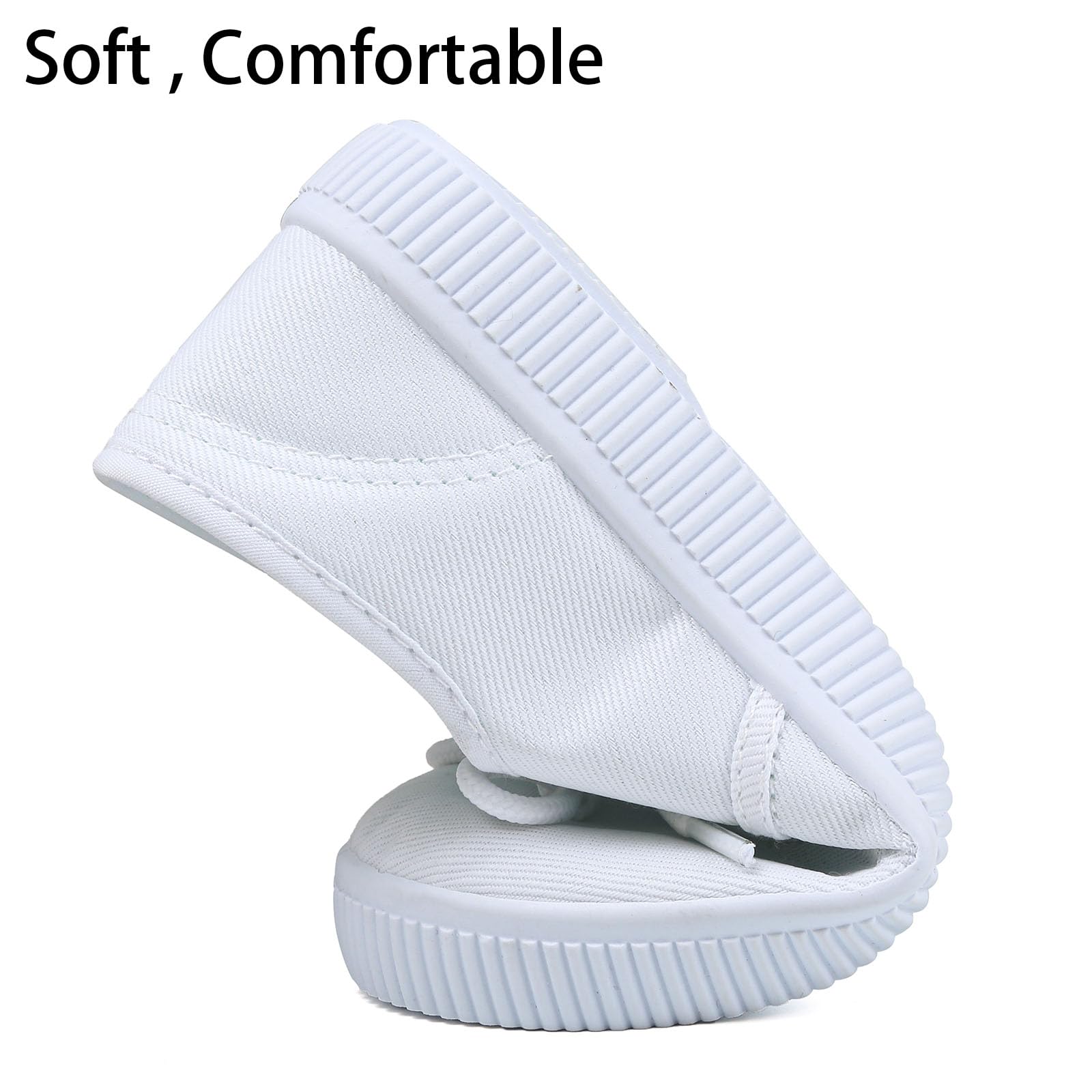 Boy's Girl's Kids White Canvas Shoes for Kids Slip-On Lightweight Sneakers Casual Skin-Friendly Walking Running Shoes(Toddler/Little Kids/Big Kids)