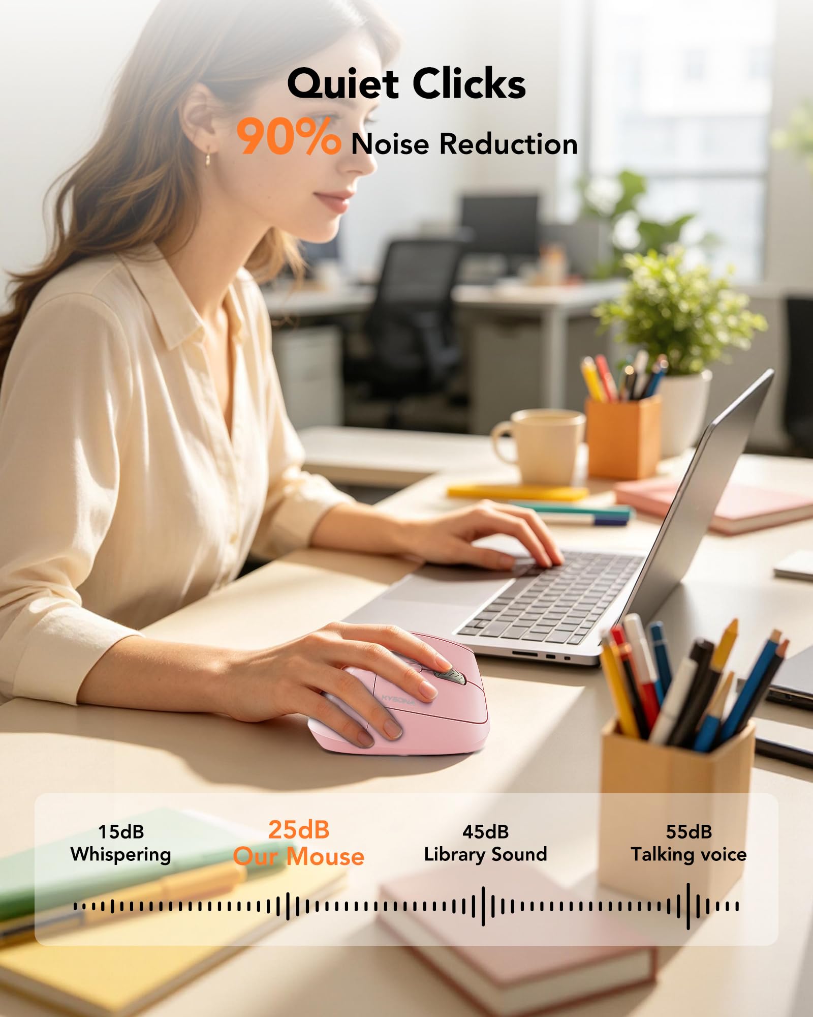 KYSONA Ergonomic Mouse Wireless, Bluetooth Vertical Mouse, 5-Level Adjustable DPI, 2.4G Silent Switch Mice for Windows, MacOS, IPadOS, Laptop, PC, Black