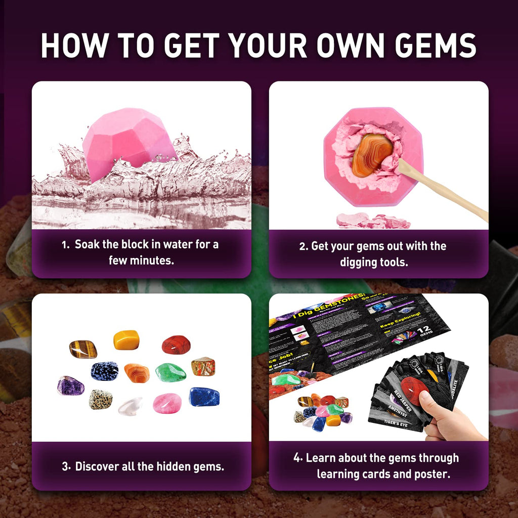 Gamerside Fossil Dig Kit - Educational STEM Science Toys for Kids Ages 6+ - Dig Up 12 Fossils Real & Dinosaur Bones Rocks - Digging Activities Kits - Paleontology, Discovery Gifts for Boys & Girls
