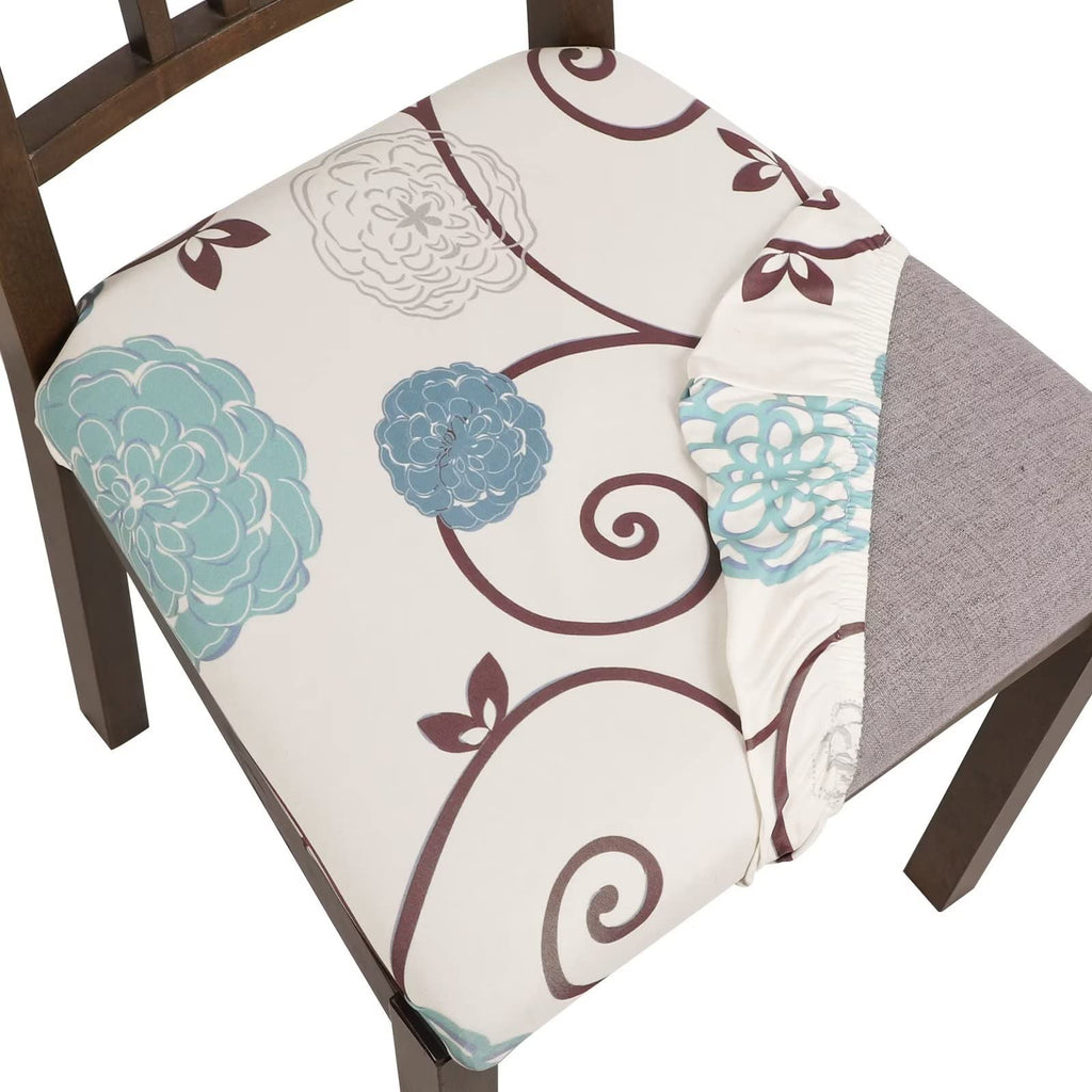 SearchI Seat Covers for Dining Room Chairs Stretch Printed Chair Seat Covers Set of 2, Removable Washable Upholstered Chair Seat Protector Cushion Slipcovers for Kitchen, Office(Ball Flower)