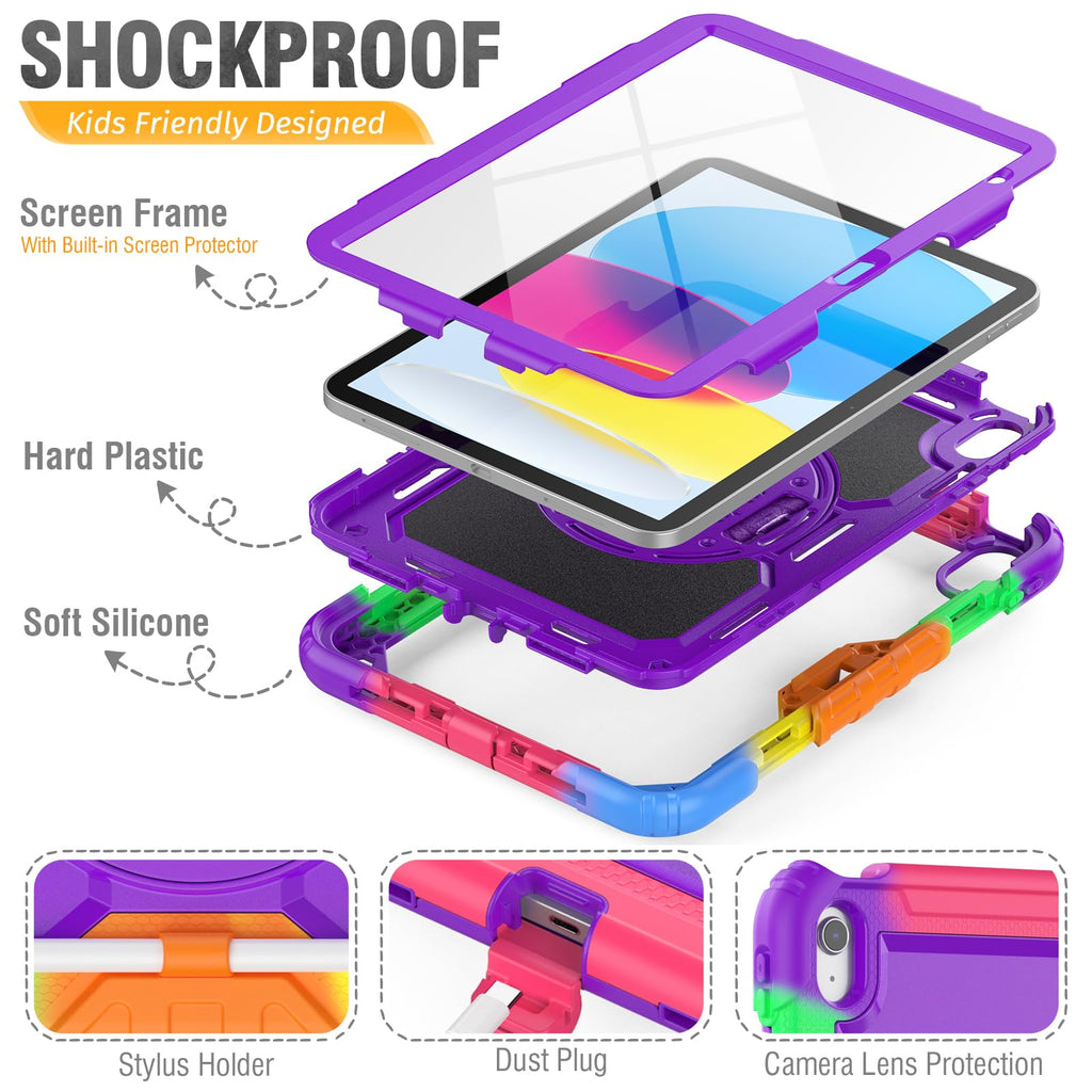 HXCASEAC Case for iPad 9th/8th/7th Generation 10.2 inch, with Pencil Holder, Screen Protector, Hand Strap, Heavy Duty Protective for iPad 9/8/7 Case 10.2-inch 2021/2020/2019, Orange