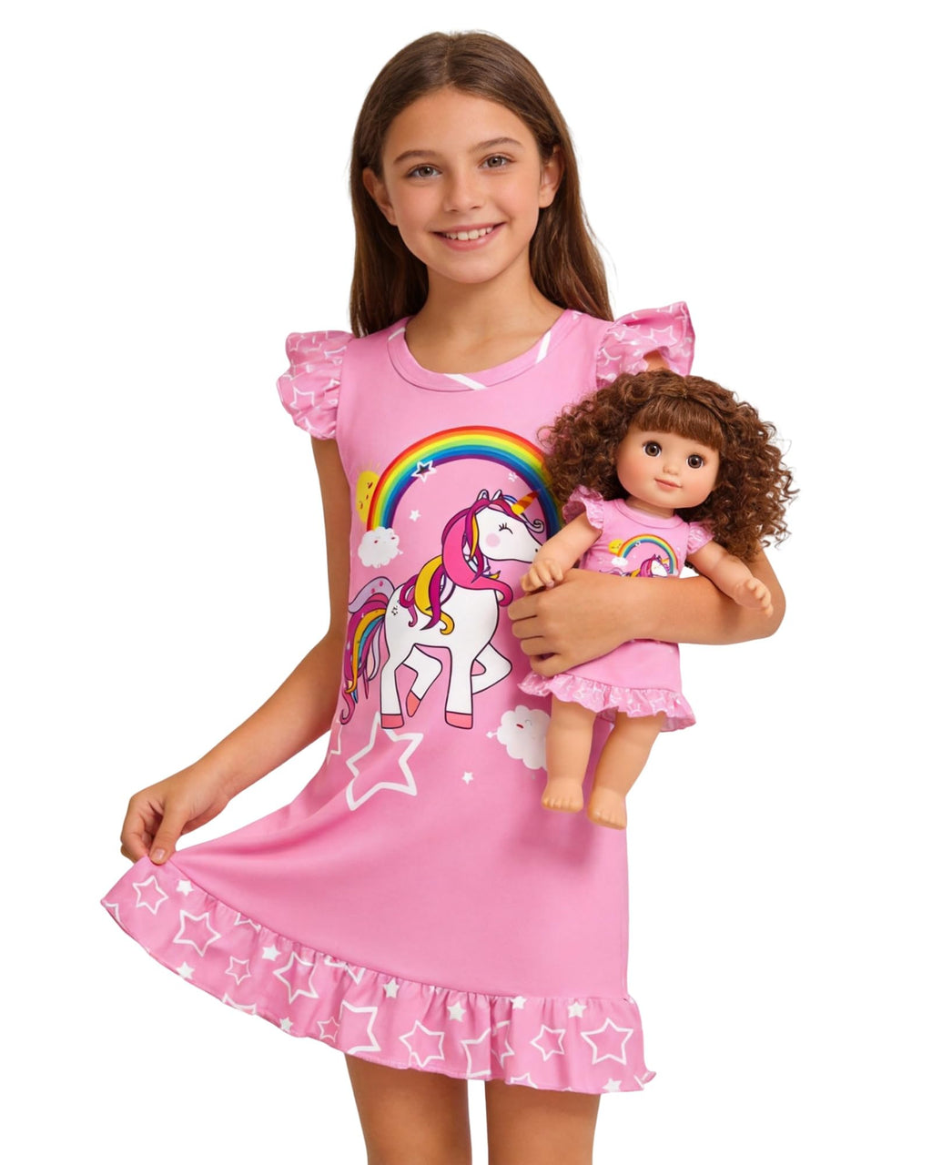 LQSZ Doll and Girl Matching Nightgown Outfit Pajamas Nightie Nightgown for Girls and Dolls Clothes