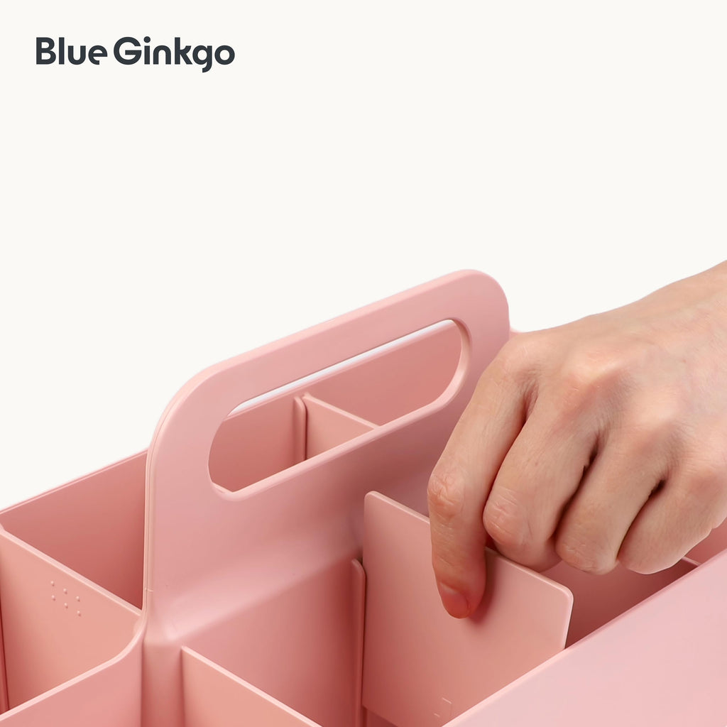 BLUE GINKGO Stackable Organizer Caddy – Korean-Made Portable Tote for Bathroom, Office, Crafts, or School Supplies (Long Rectangle, Blue)