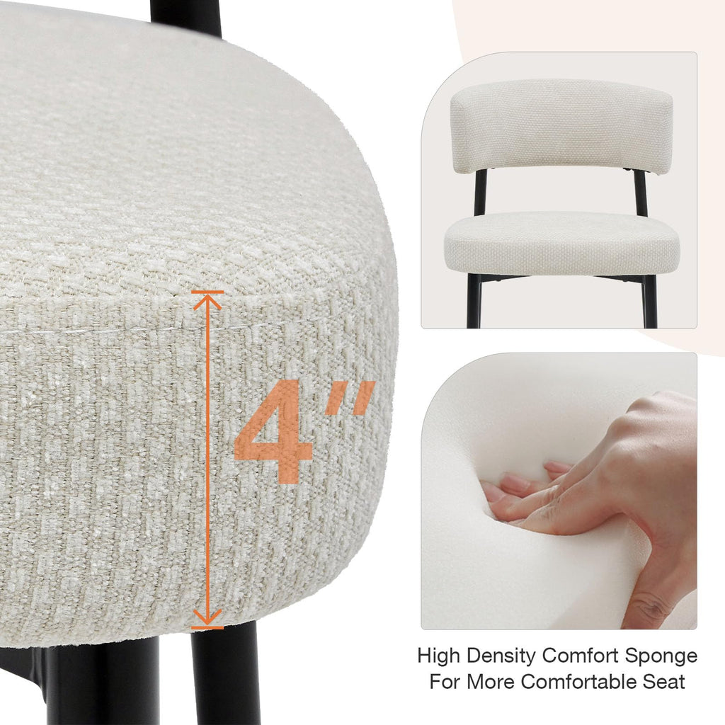 Sweetcrispy Dining Chairs Set of 2, Boucle Upholstered Modern Mid Century Round Kitchen Chairs with Curved Backrest & Metal Legs for Vanity, Living Room - Beige