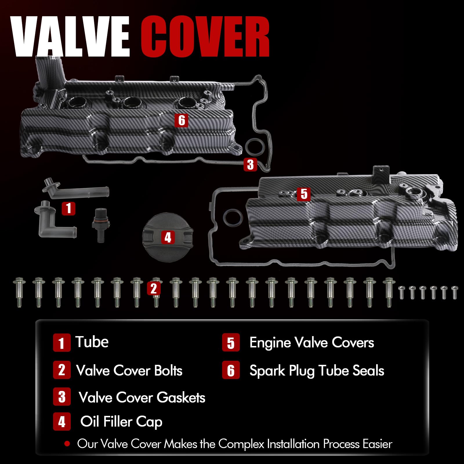 MITZONE Engine Valve Cover Set with Bolts & Oil Cap & Gaskets & Spark Plug Tube Seals & P CV Cover Compatible with 2003-2008 Nissan 350Z Infiniti FX35 G35 M35 VQ35DE 3.5L Part# 13264AM600 13264AM610