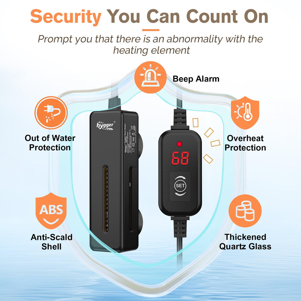 hygger Mini Fish Tank Submersible Heater 20W for 1-5 Gallons Desktop Betta Aquarium Heater with Digital Display Controller Adjustable Temperature