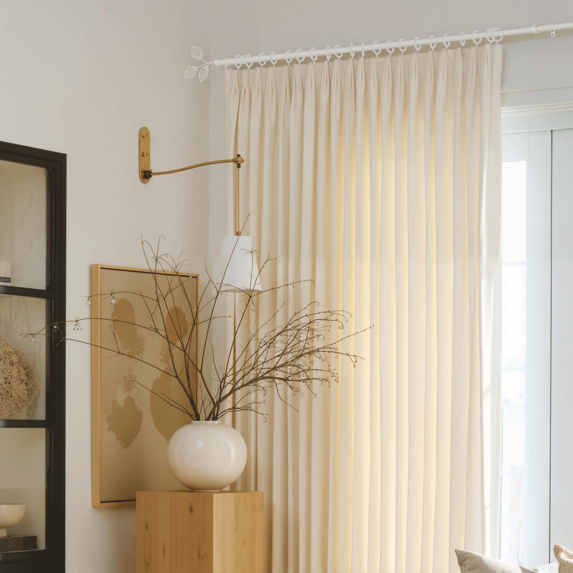 RYB HOME Small Curtain Rod 28 to 48 Inch Adjustable Telescoping Blackout Decorative Drape Rod with Leaf Finial for Cafe Kitchen Kids Bedroom Bathroom Shower Living, Antique Brass, 1 Inch Diameter