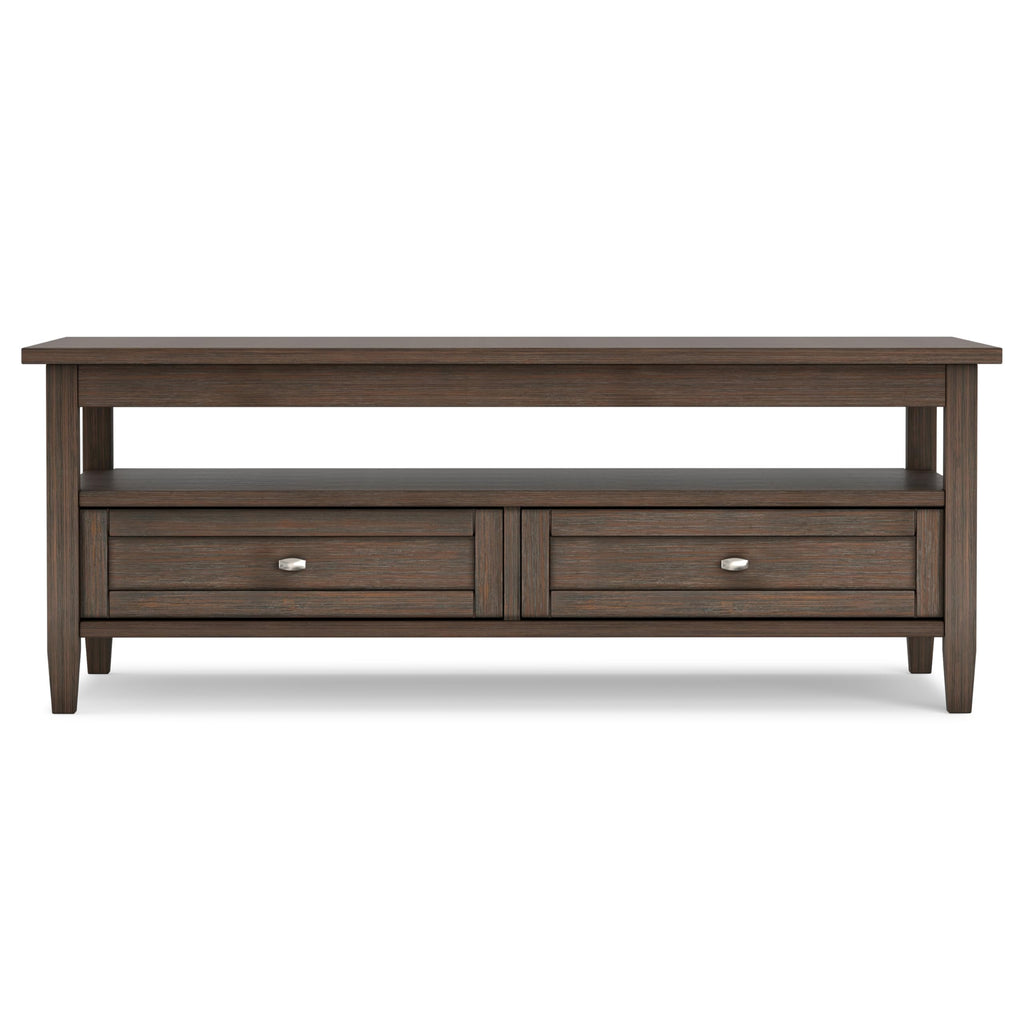 SIMPLIHOME Warm Shaker Coffee Table - 48 inch Wide Solid Wood Coffee Table in Black, Transitional Living Room Table with 2 Drawers, Open Shelf, Shaker Fronts and Tapered Legs
