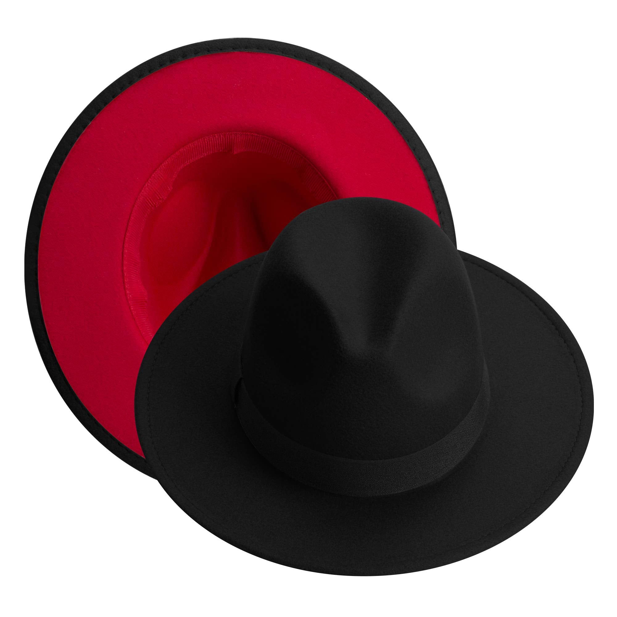 KUJUHA Fedora Hats for Mens/Womens Felt FedoraHats Two Tone Wide Brim Fedora Hats Rancher Hat