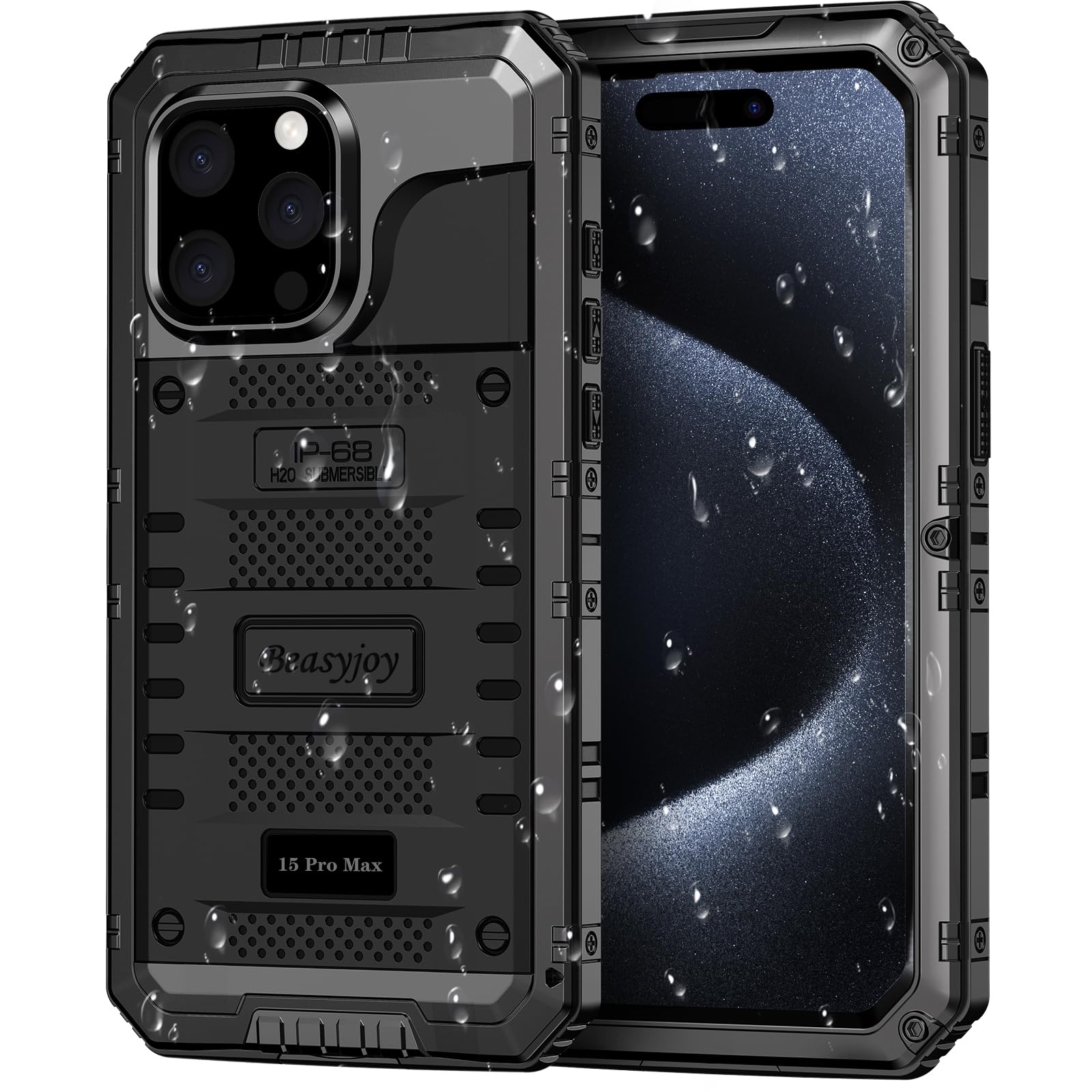 Beasyjoy for iPhone SE 2022/2020/ 8/7 Metal Case, Waterproof Heavy Duty Case with Screen Protector, Full Body Protection Military Grade Shockproof Defender Durable Sturdy Rugged Aluminum Cover, Black