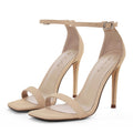 Elisabet Tang Women's Stiletto Heels Square Open Toe Ankle Strap High Heeled Sandals 4 Inch Comfort Sexy Dressy Shoes