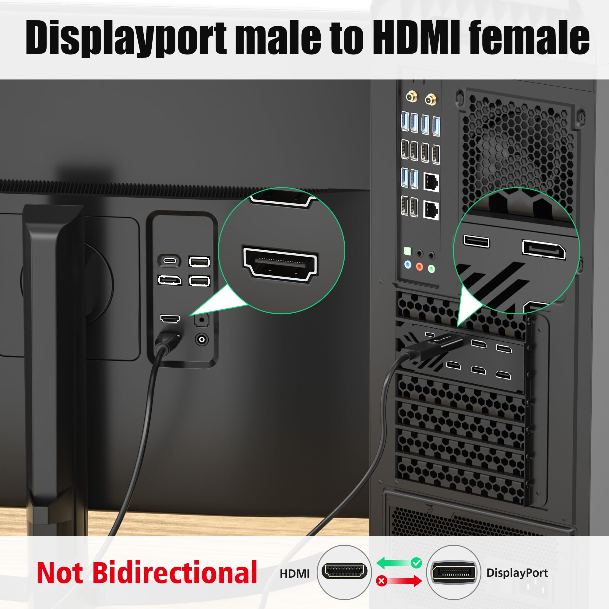 AGVEE 1 Pack Display Port to HDMI 4K@30HZ Adapter, Alloy Shell DP Displayport PC to HDMI Display Coulper Converter, Backward Compatibile with 2K@60HZ 1080P@120HZ Full HDTV, Uni-Directional, Black