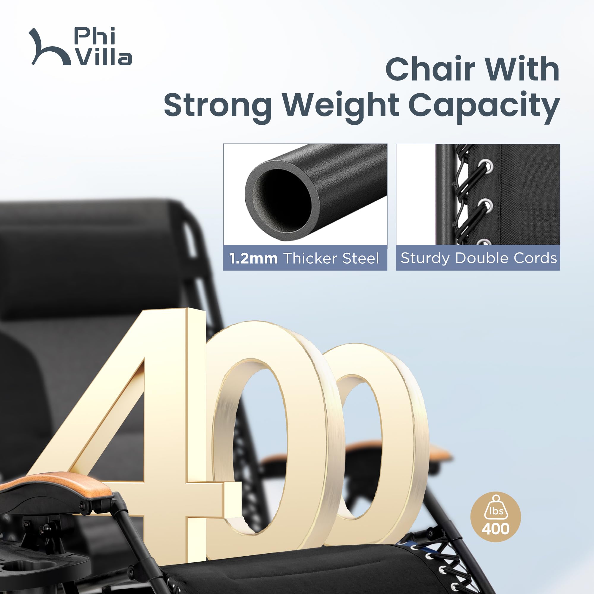 PHI VILLA XXL Oversized Padded Zero Gravity Chair Set of 2, Foldable Patio Recliner, 30" Wide Seat Anti Gravity Lounger with Armrest and Cup Holder, Support 400 LBS (Aqua Blue)