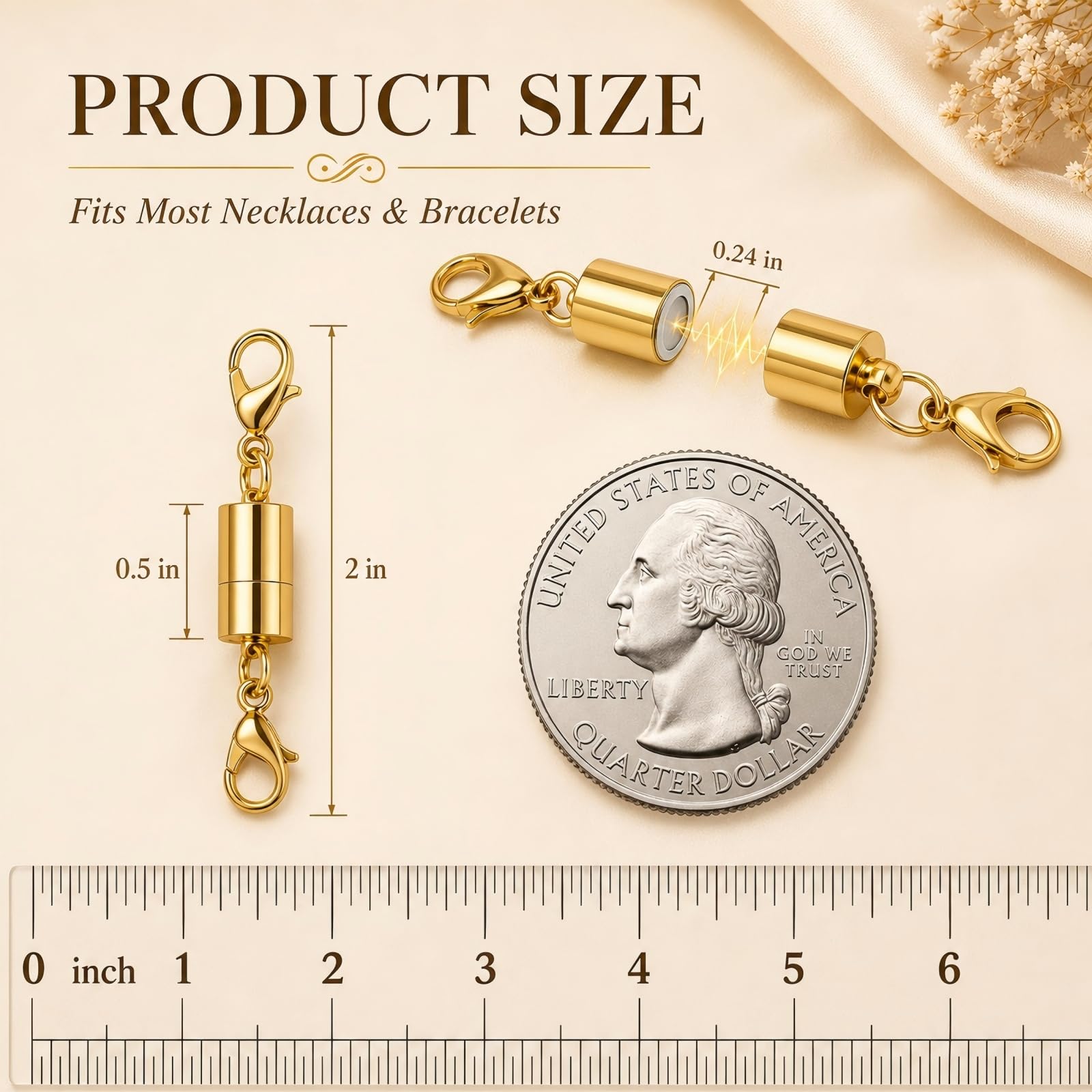 12 Pack Magnetic Necklace Clasps and Closures. Necklace Jewelry Extender with Strong Magnet. for Jewelry Necklace Bracelet Making. Gold and Silver Plating (12Pcs | Gold Cylinder)