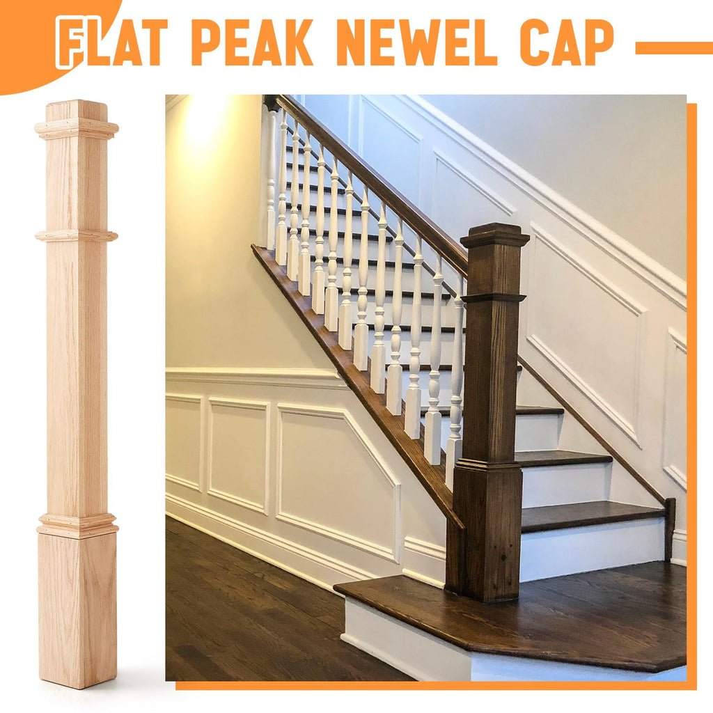 Wonderjune 1 Pcs 48 Inch Red Oak Stair Newel Post with 3 1/2" Post and 4 1/2" Pedestal, Wood Box Newel with Pedestal for Staircase, Plain Style Wood Balusters Interior for Stair Remodeling