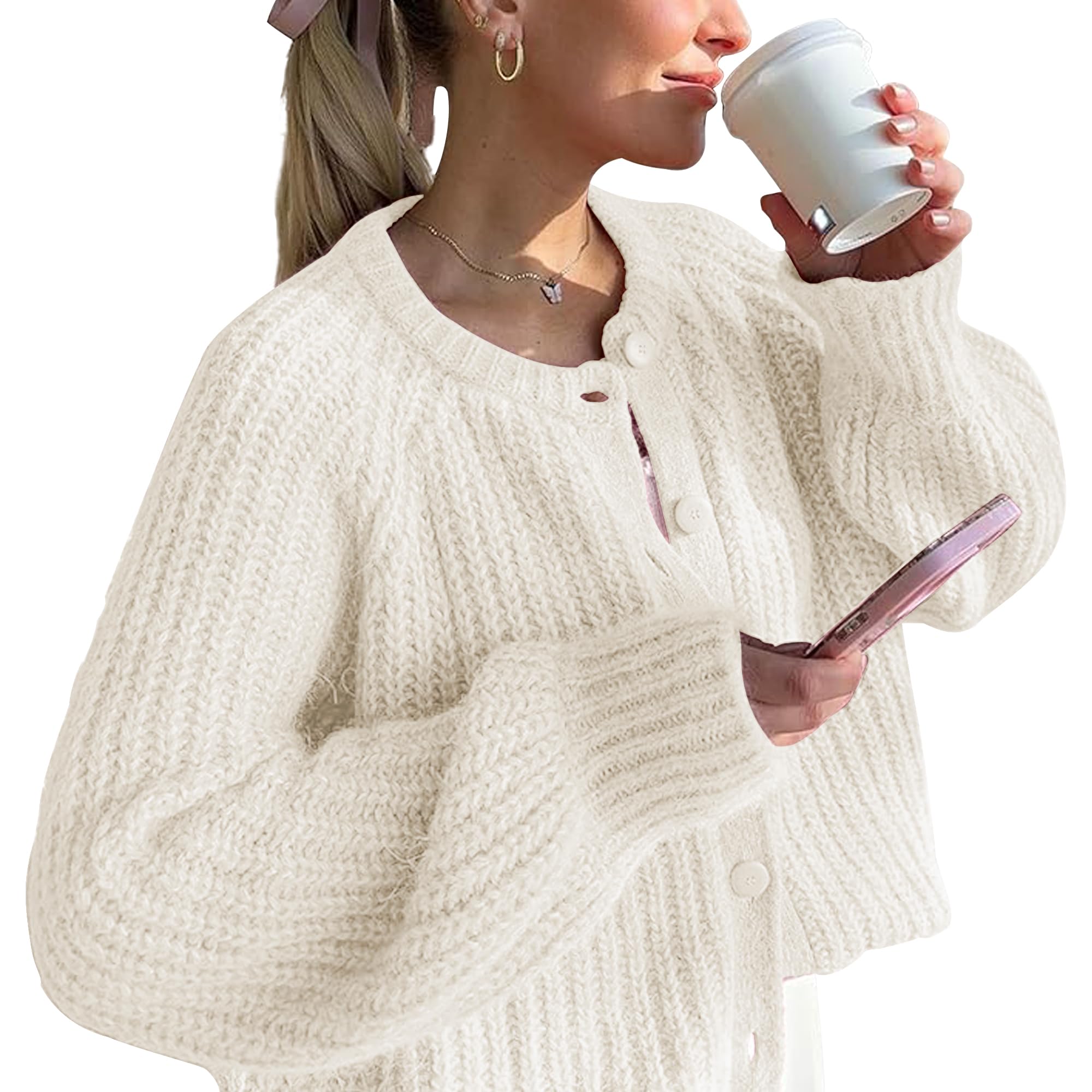 Hixiaohe Cardigan Sweater for Women Long Sleeve Button Y2K Chunky Knit Sweater Fall Casual Open Front Outwear Knitwear Coat