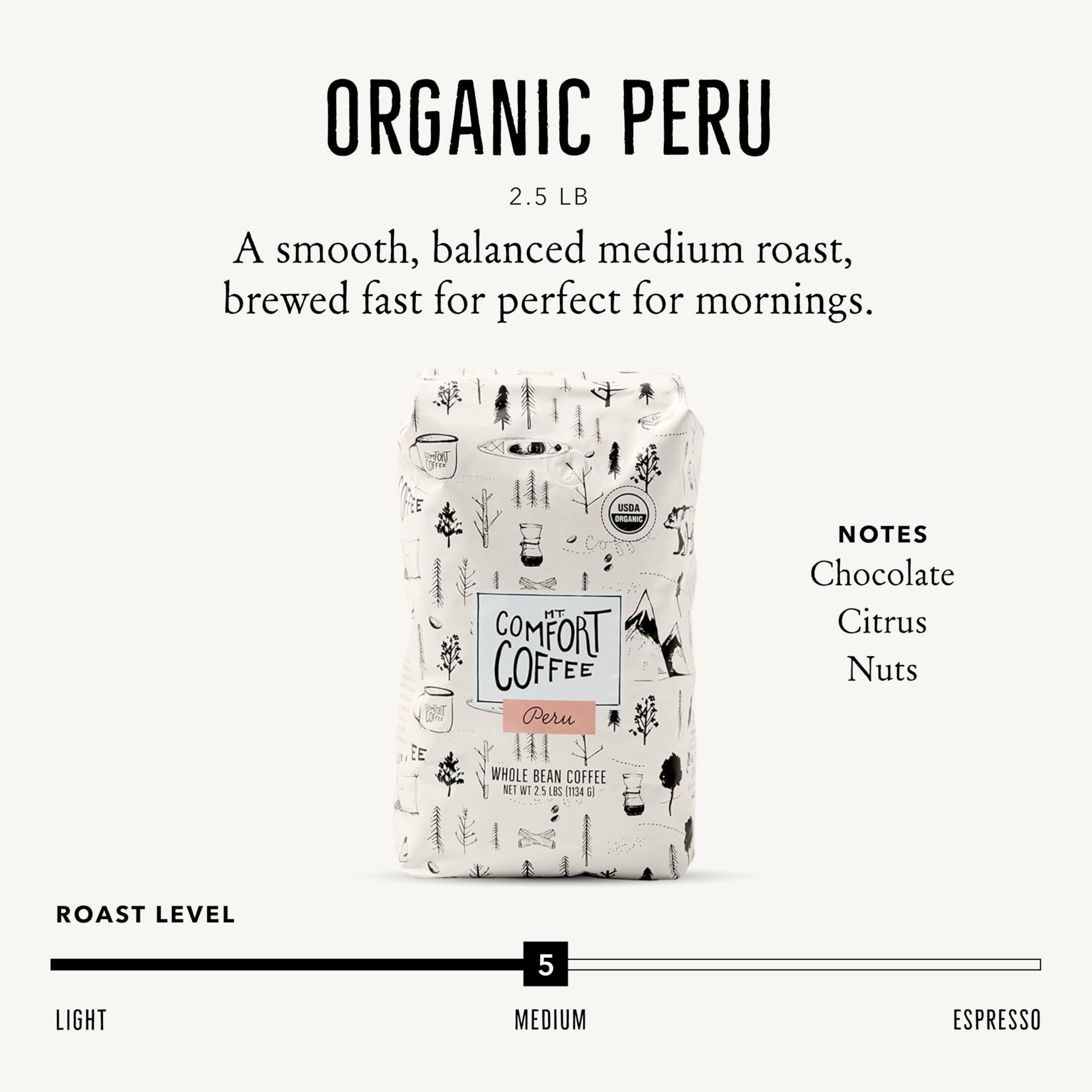 Mt. Comfort Coffee Costa Rica Medium Roast, 2.5lb - Sourced From Local, Costa Rican Coffee Farms - Roasted Whole Bean