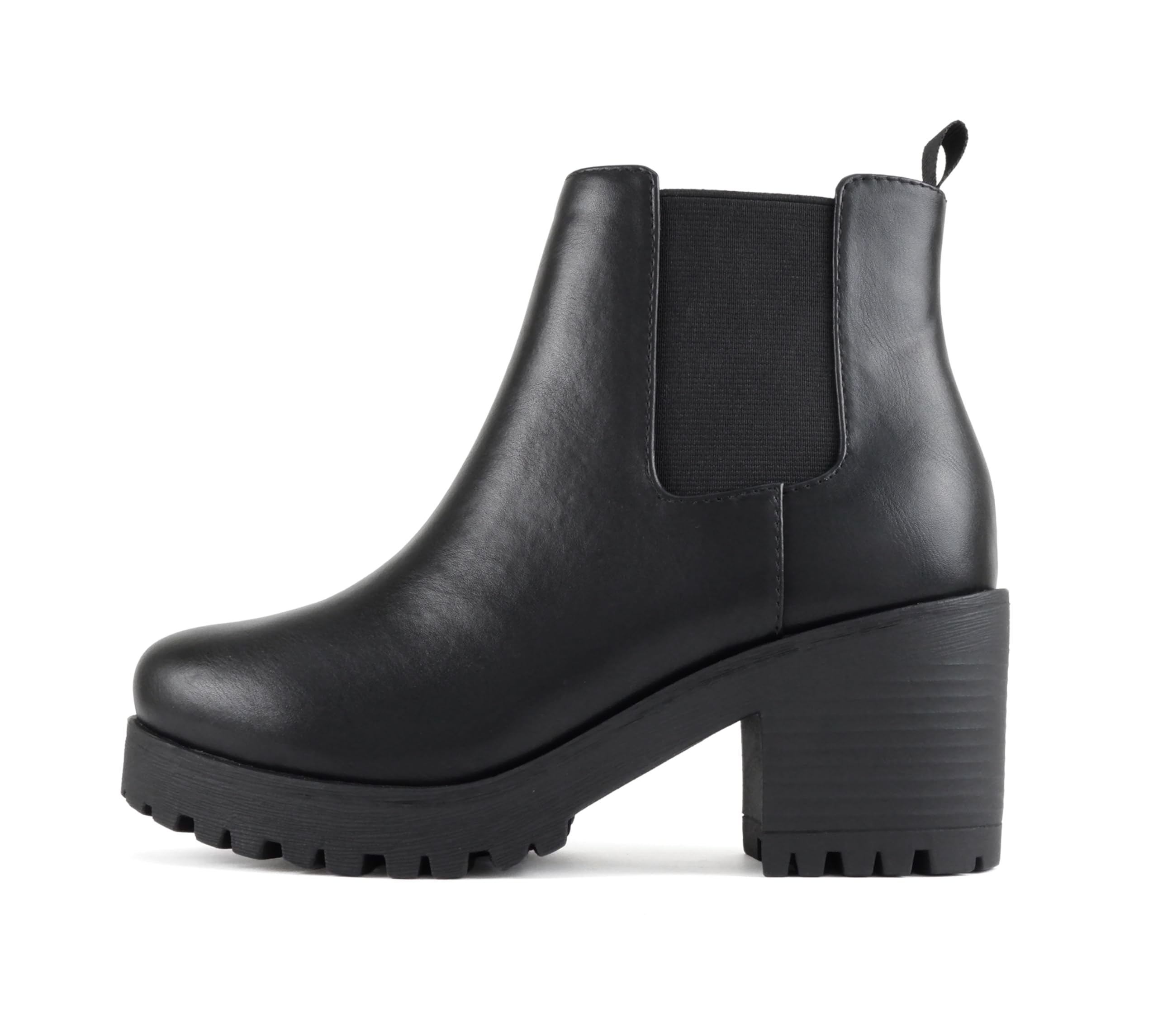 Soda Top Shoes Jaber Ankle Boot W Lug Sole Elastic Gore and Chunky Heel
