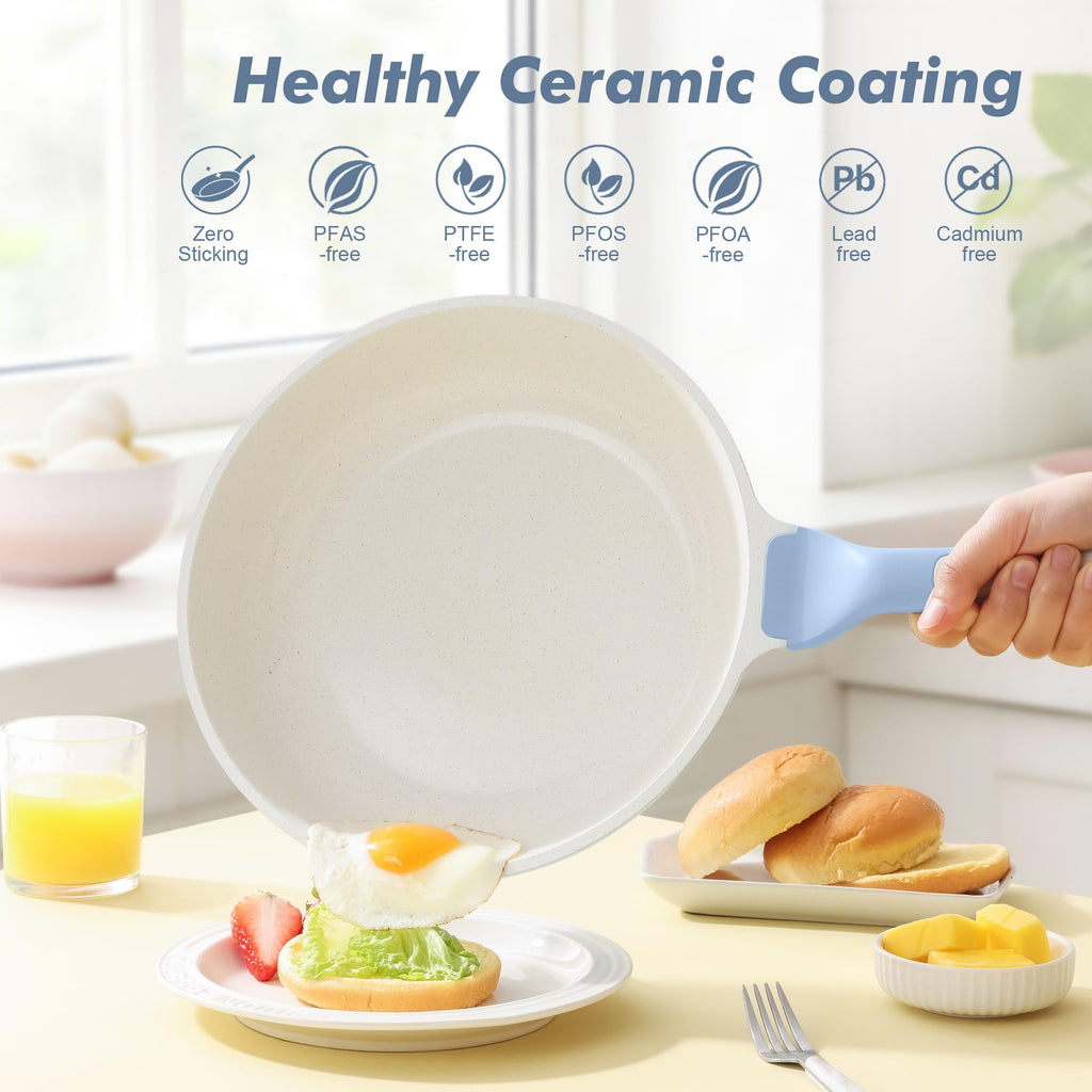 SENSARTE Nonstick Ceramic Frying Pan 8-Inch, Healthy Non Toxic Skillet, Induction Compatible Omelet Pan with Heat Resistant Handle, PFAS-Free, Cream White