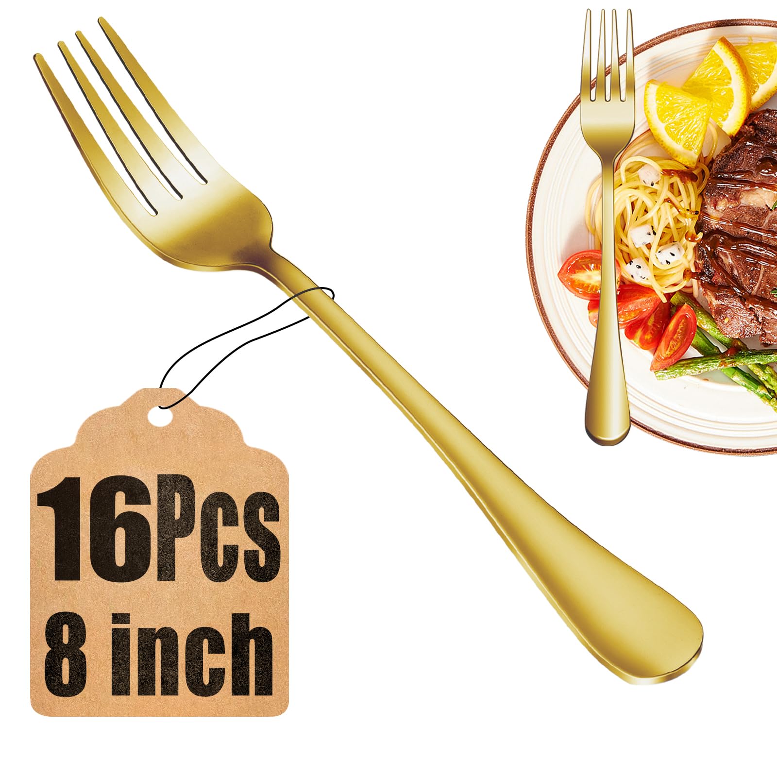 8 Pieces Dinner Forks Set, Food-Grade Stainless Steel Forks, Silverware Forks for Home, Kitchen or Restaurant, Mirror Polished, Dishwasher Safe - 8 Inch