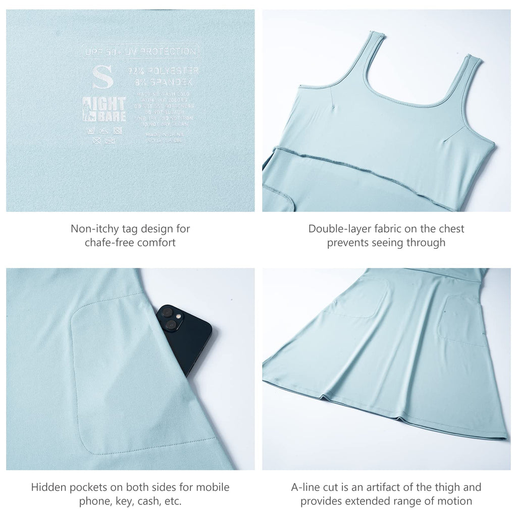 Women’s UPF 50+ Tank Dress A-Line with Pockets Breathable Quick Dry Sun Protection for Hiking Camping Beach Outdoor