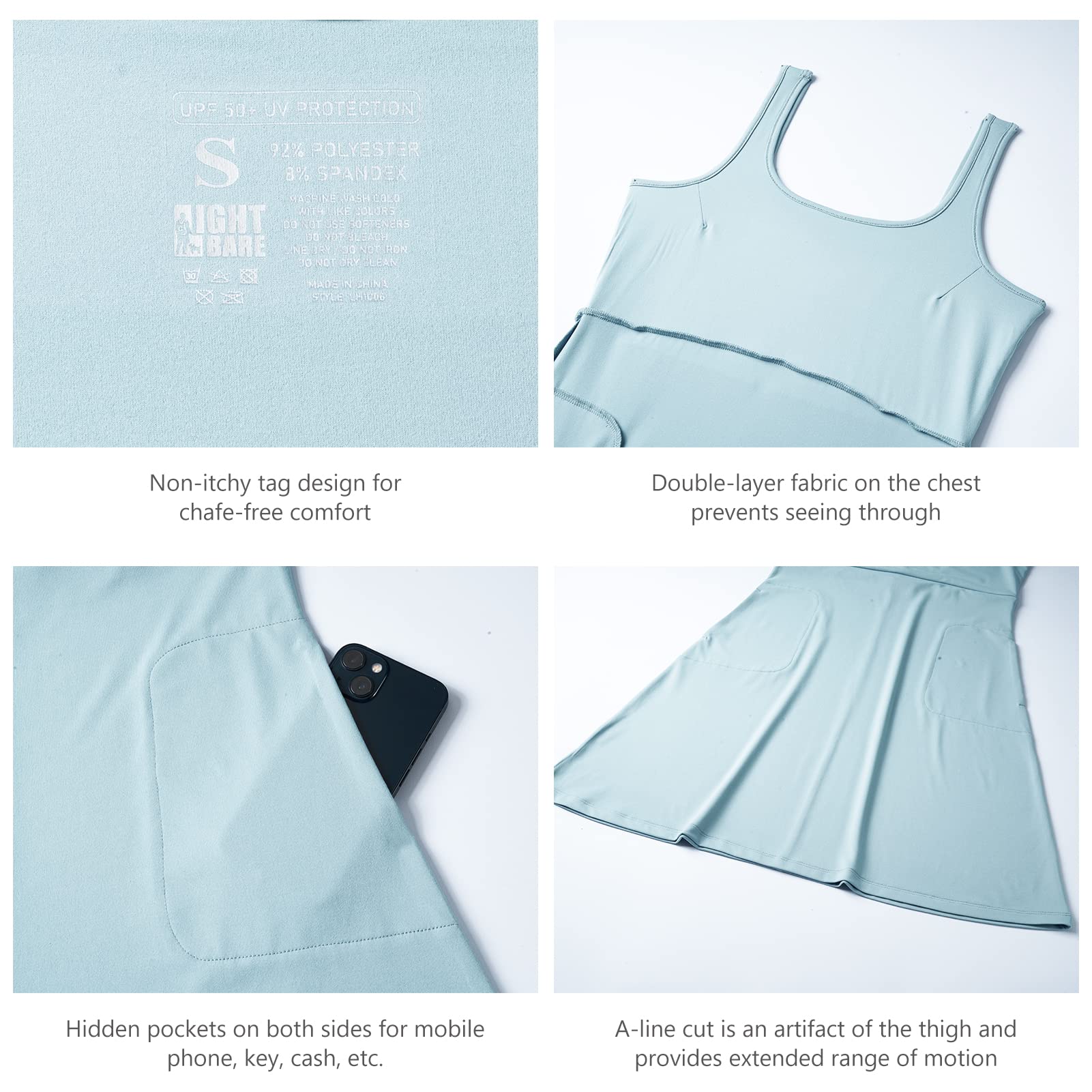 Women’s UPF 50+ Tank Dress A-Line with Pockets Breathable Quick Dry Sun Protection for Hiking Camping Beach Outdoor