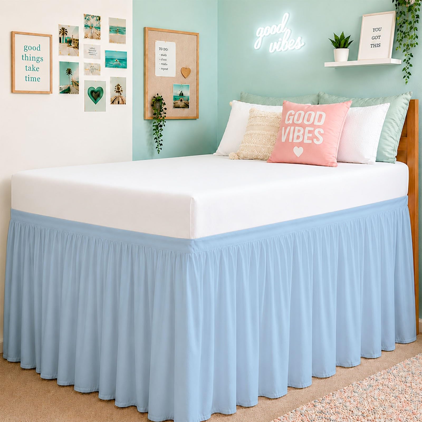 Cottington Lane Ruffled Dorm Room Bed Skirt Twin XL 25 Inch Drop, Hotel Quality Premium Brushed Microfiber Twin Extra Long College Dust Ruffle, White