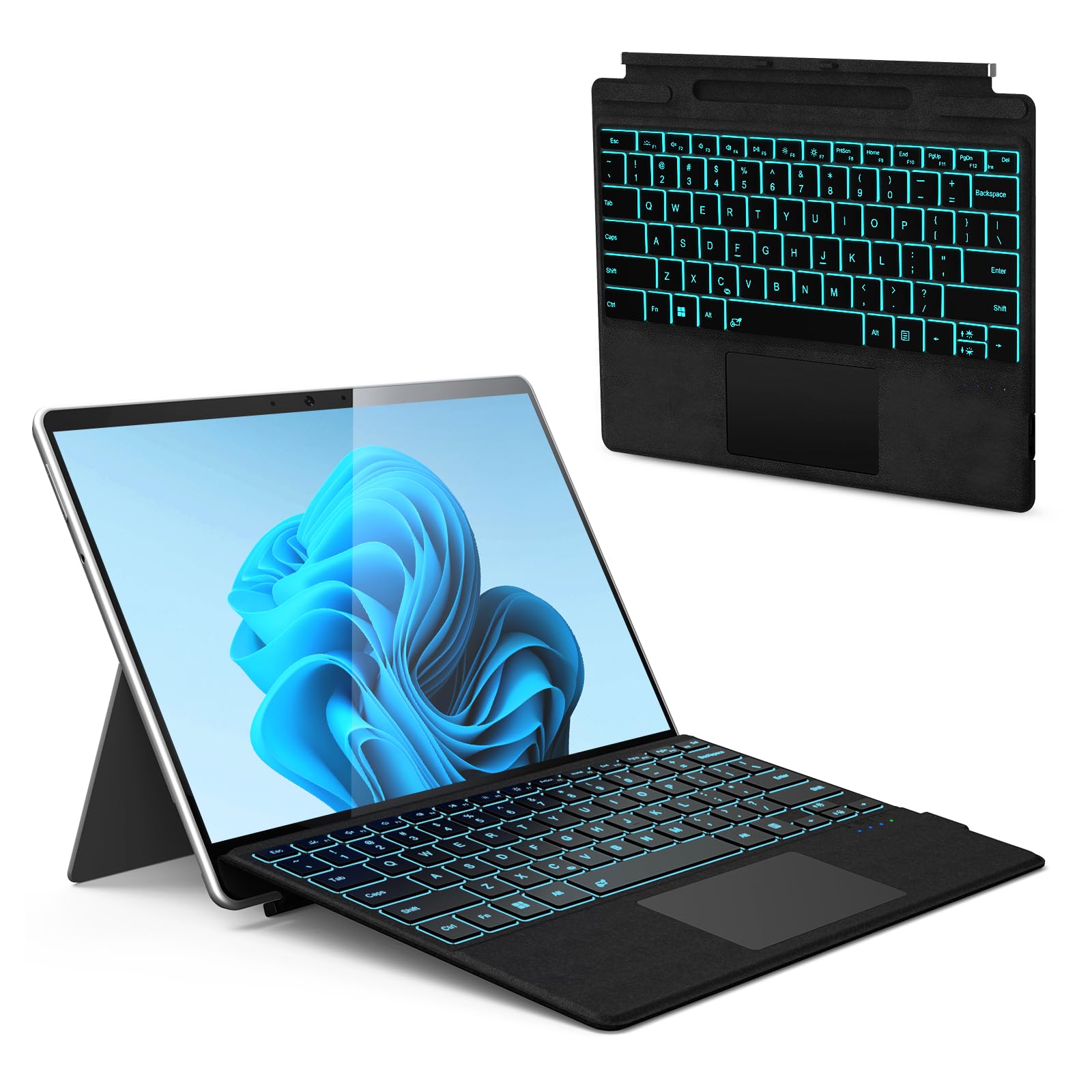 Surface Pro 12" Device Keyboard, 7 Color Backlits Bluetooth Wireless Magnetic Type-Cover for Microsoft Surface Pro 12 inch 2025, Smart Sleep/Wake Multi-Touch Trackpad, Ultra-Slim Type-C Rechargeable