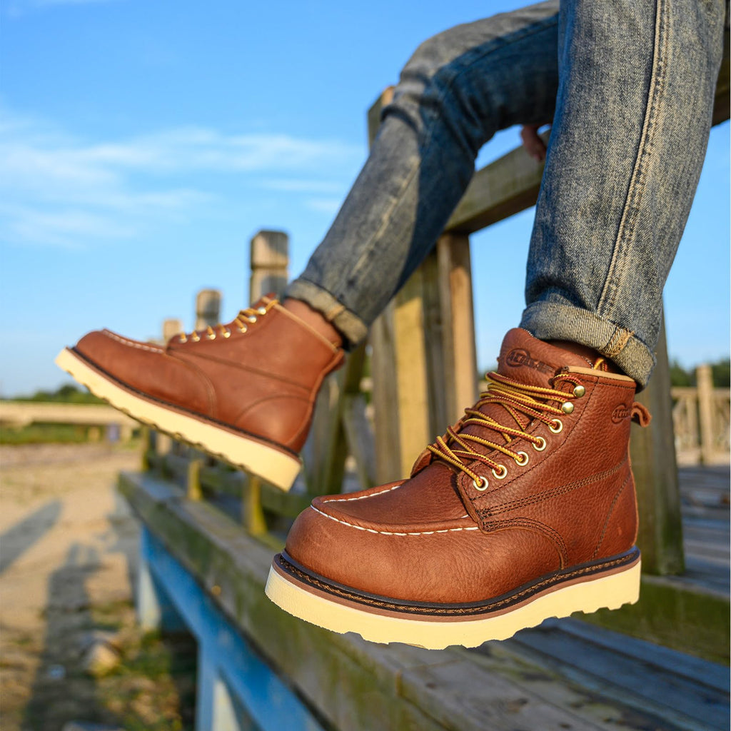 Work Boots for Men - 6 Inch Wedge Soft Toe Mens Work Boots, Waterproof Construction Work Shoes