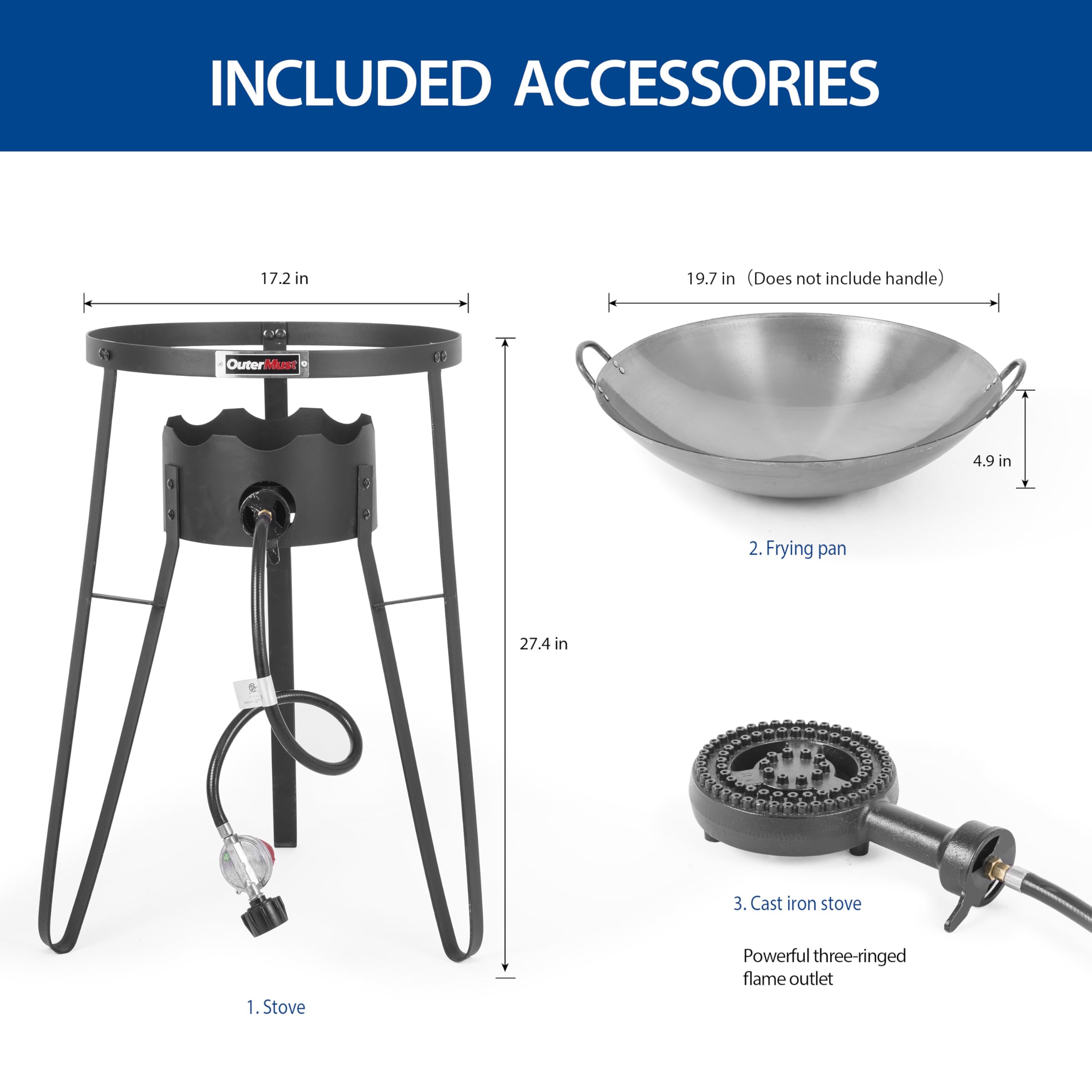 OuterMust Outdoor Cooker Wok Station with Cover, Iron Wok, Electronic Ignition and Burner 54000 BTU for BBQ, Backyard