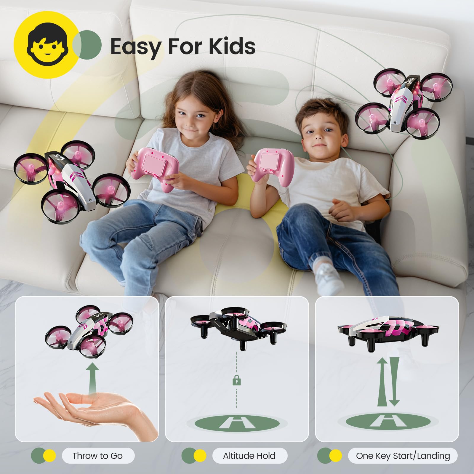 Holy Stone HS210T Drones for Kids, 2 IN1 MINI Indoor Drone with Land & Fly Mode, Four Posture Deformations RC Quadcopter with 3D Flip, Auto Hovering, Easter day& Birthday Toy Gift for Boys and Girls