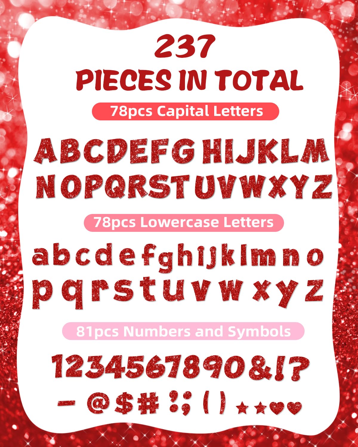 237 Pcs Glitter Bulletin Board Letters, Numbers and Punctuation, Poster Board Letters Alphabet Cut Out Cardboard Letters Accessories for Classroom Display Decorating Supplies 4inch (Black)